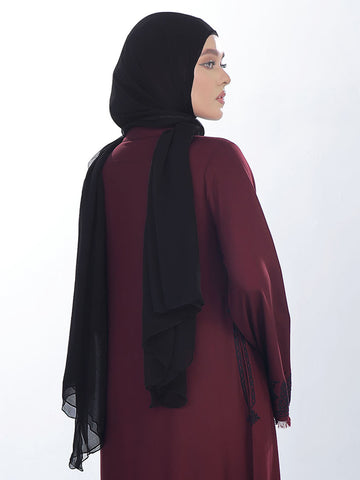 Geometrical Garnet Black Silk Chiffon Scarves